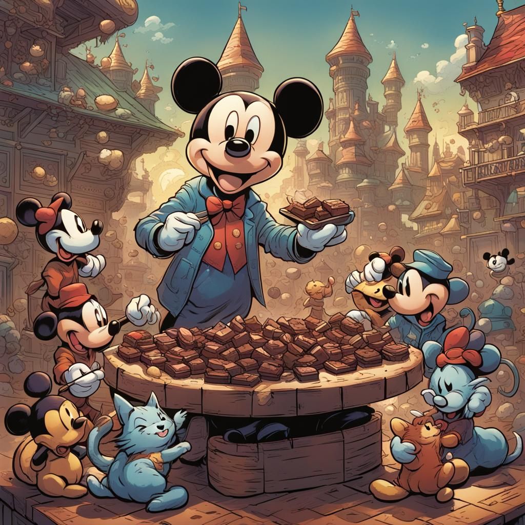 ((Extremely, tall, lanky)) Mickey Mouse creature (((eating c...