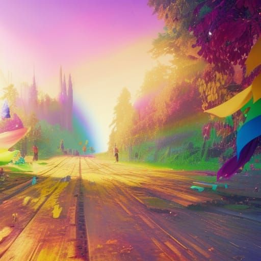 Freundlicher bunter Käfer mit Regenbogen , 8k.
