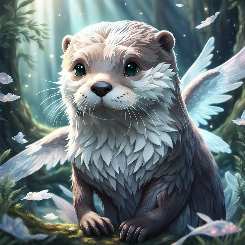 Winged Otter Portrait in Anime Style