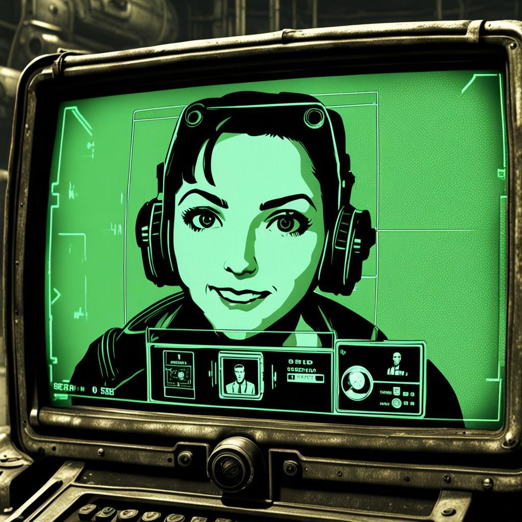 a pip boy screen from fallout 4 with a girl's face in the sc...
