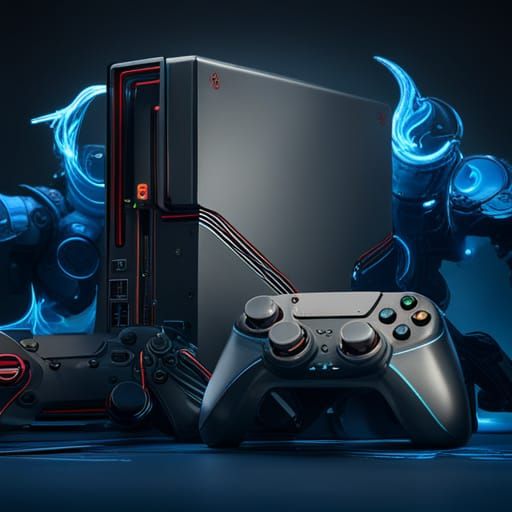 realistic blue gaming console