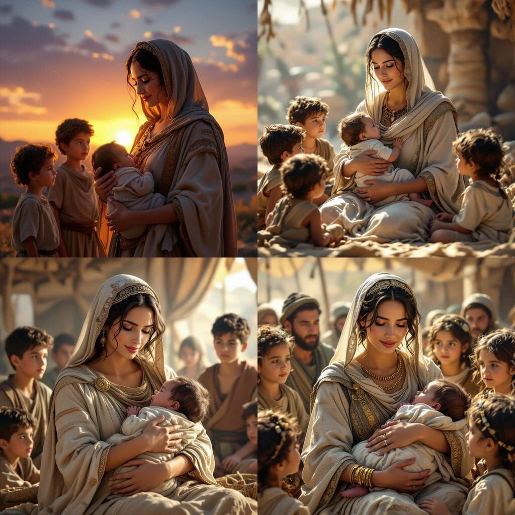 Biblical Jewish Woman with Children, 3D Game Cinematic