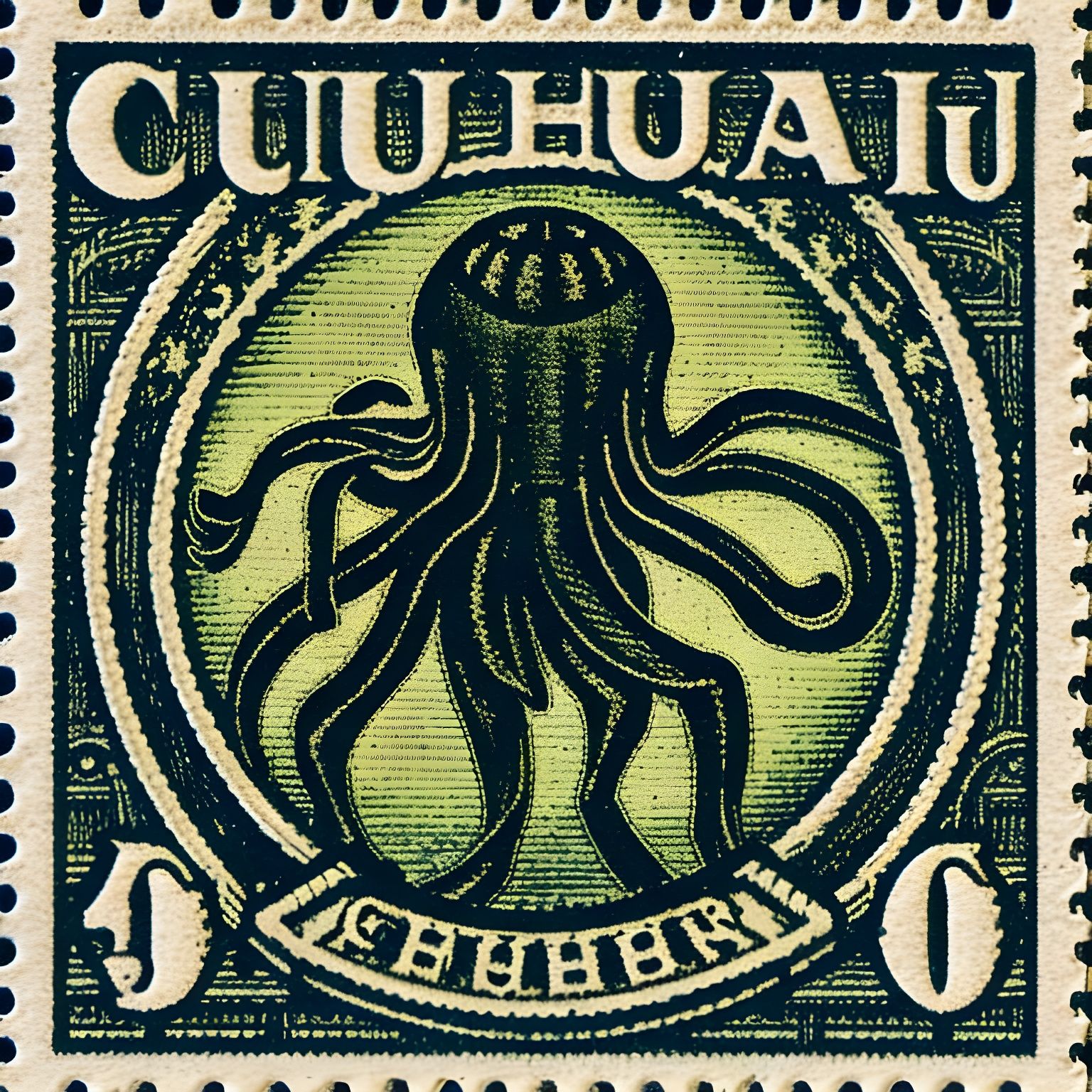 Cthulhu a vintage postage stamp  by @viisipuu