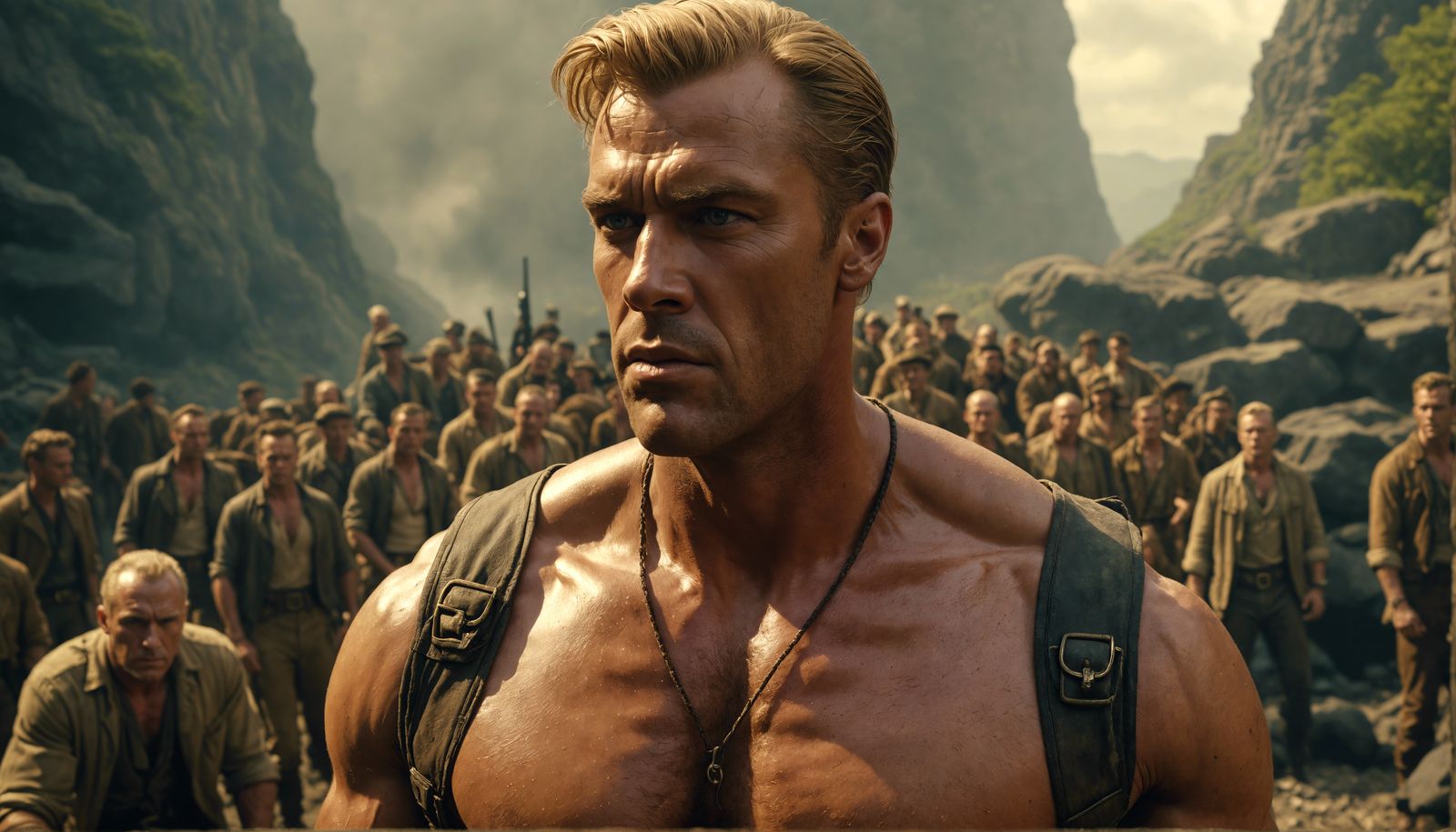 <lora:illusional:1.0> <lora:Hermoso:1.0> "Doc Savage", Cinematic film still, shot on v-raptor XL, film grain, vignette, ...