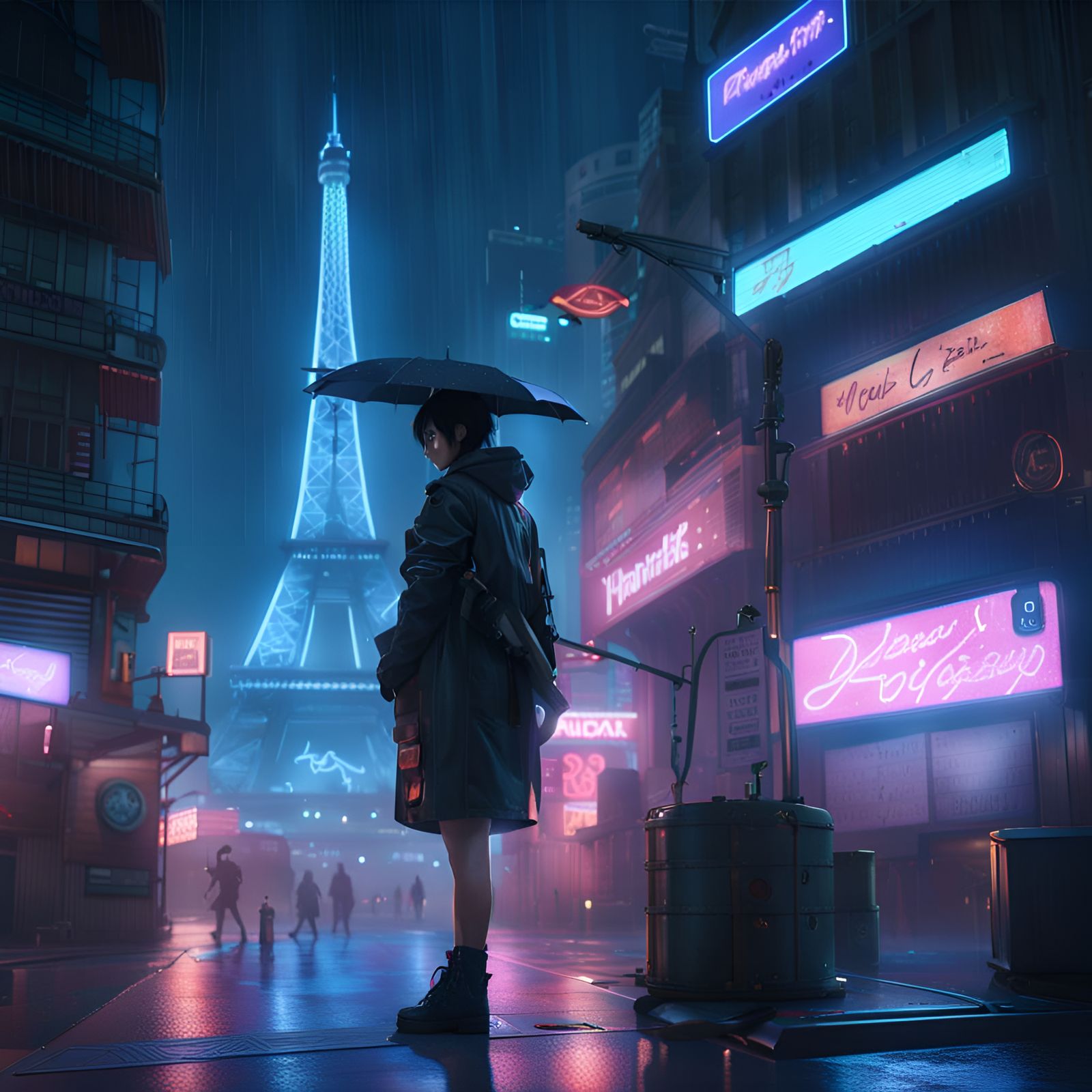 anime, cyberpunk, wallpaper, futuristic city, rain, Stable Diffusion