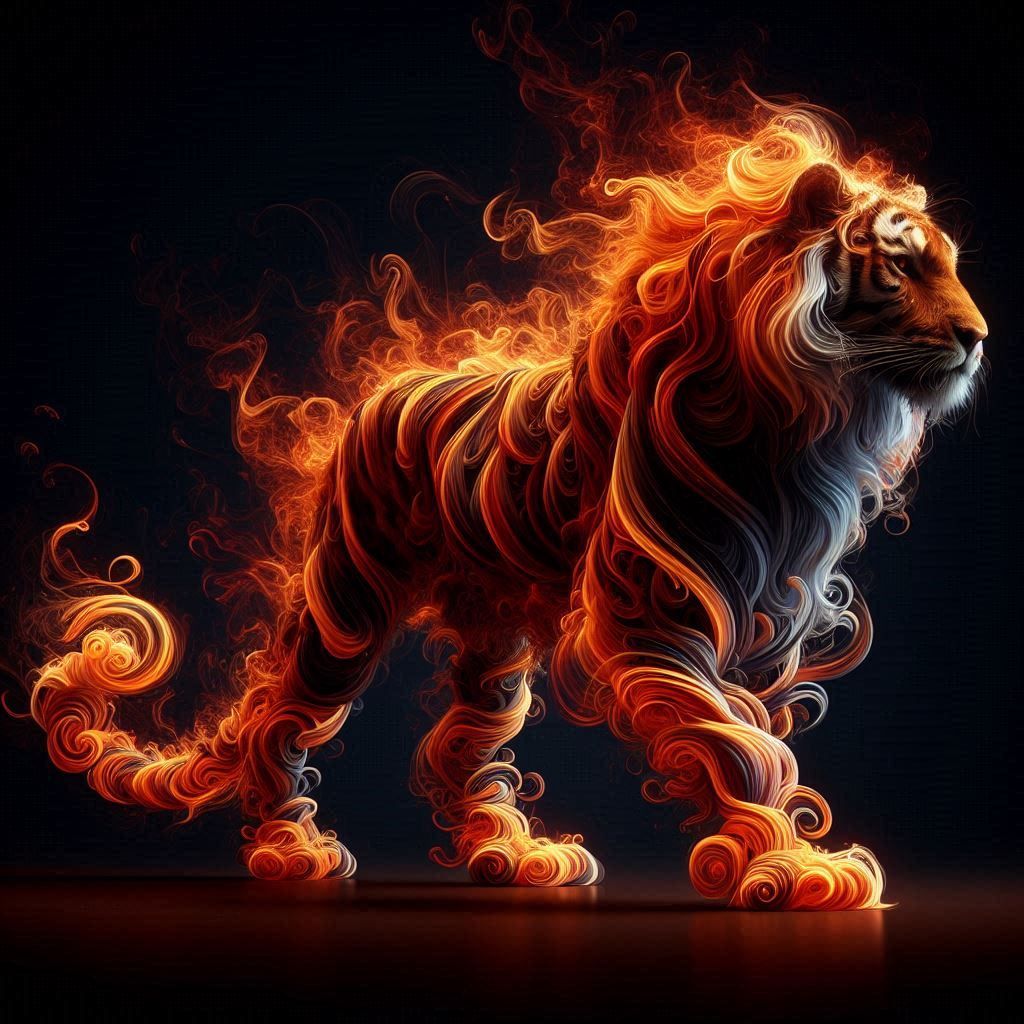 A tiger made of fire and smoke