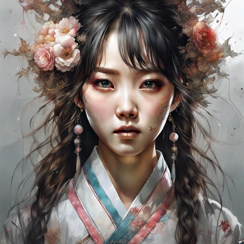 Insanely detailed photorealistic portrait art of a beatiful korean girl ...