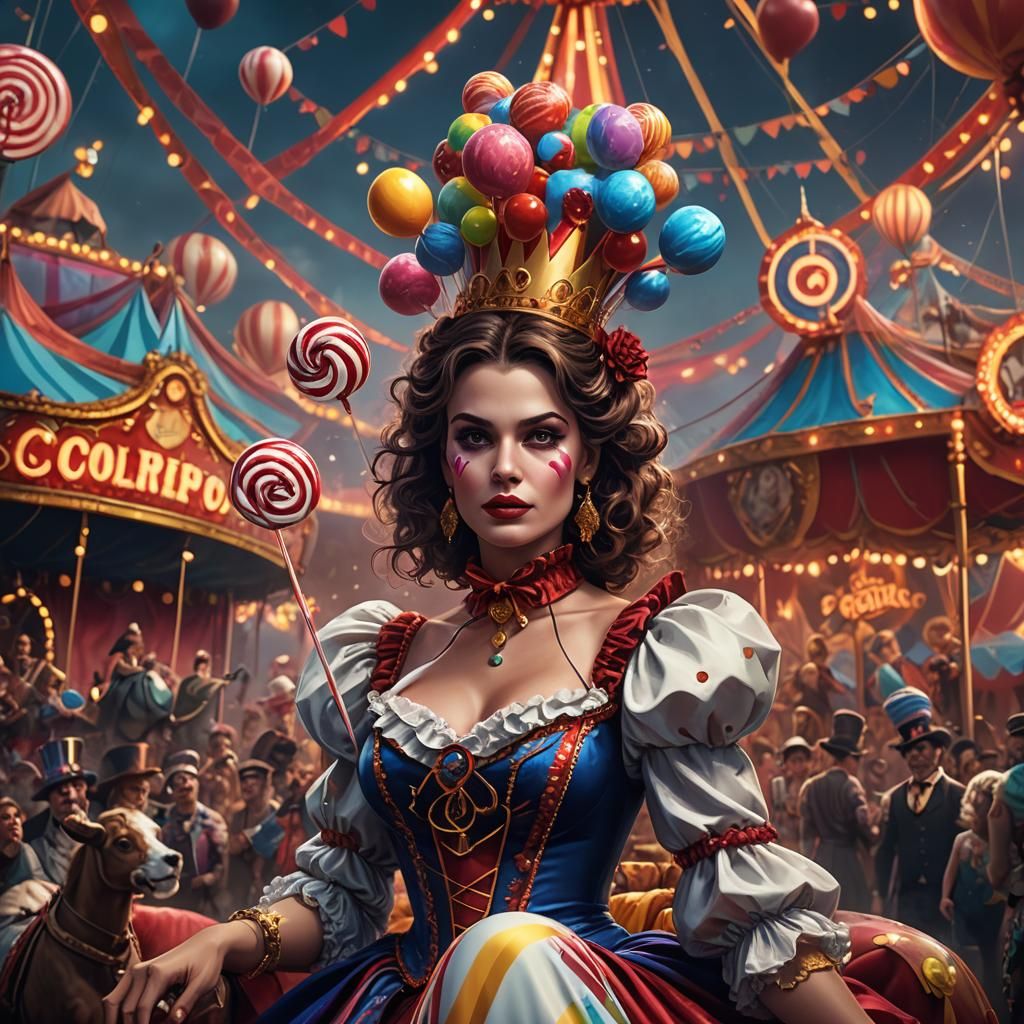 Pretty Woman is in circus and eat lollipop