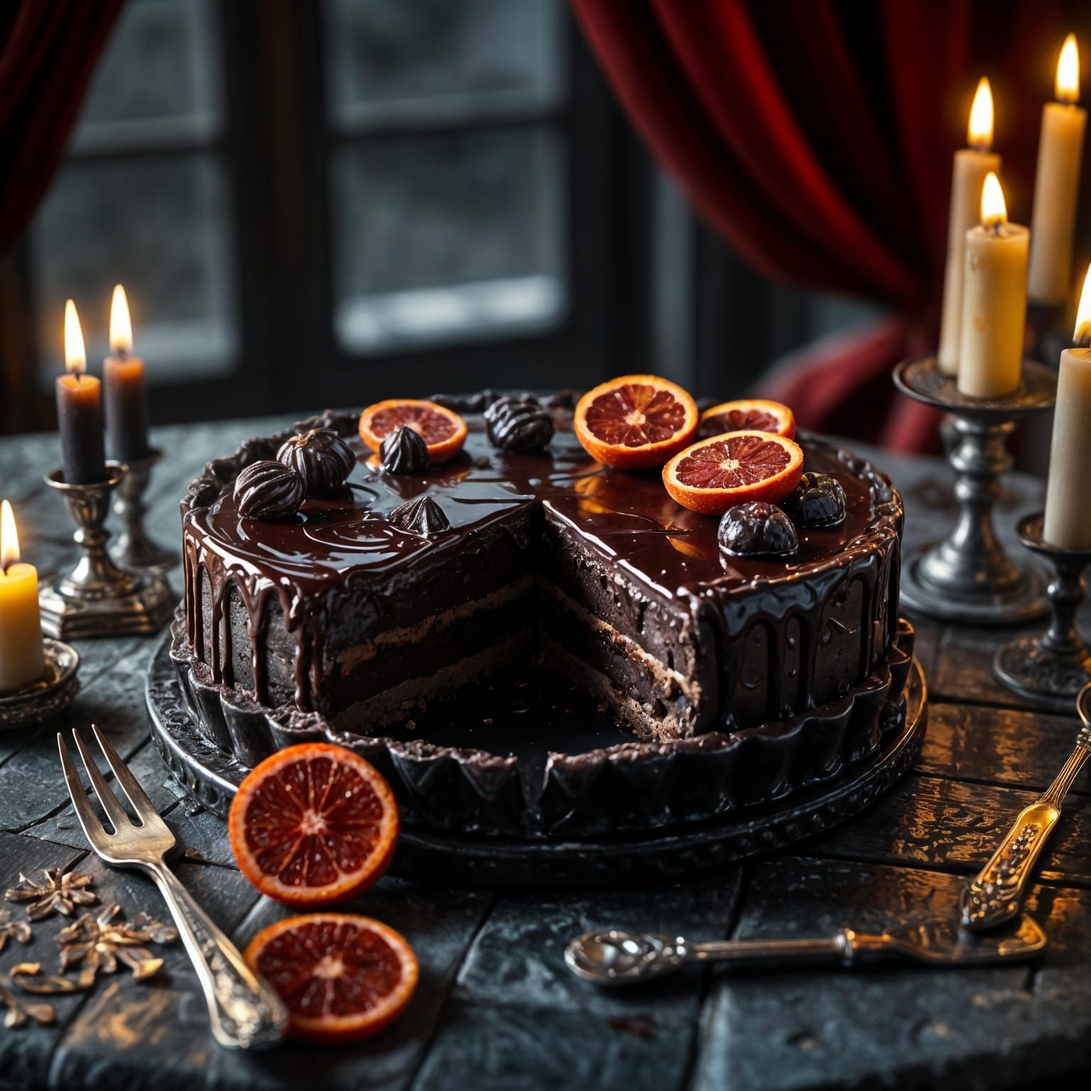 “Gothic Chocolate Tart” – Candlelit Cathedral Indulgence  by @Libra Adonis 