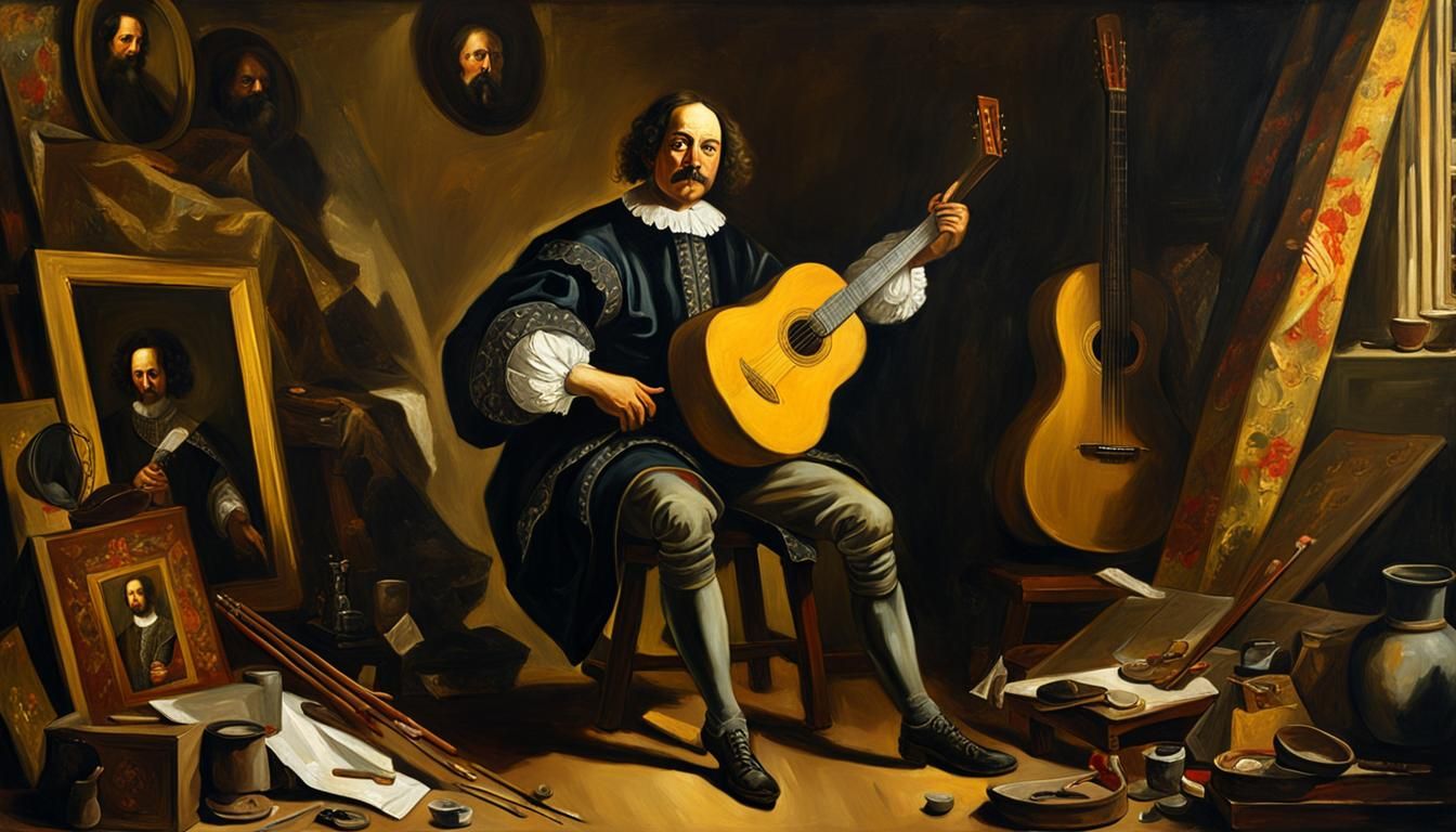Baroque Master Diego Velázquez Plays V-Shaped Guit... - AI Art