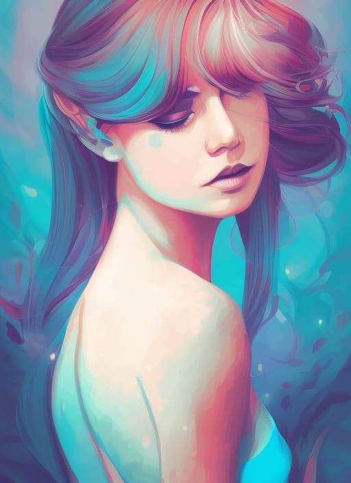 Melancholy Beauty 2d Vector Illustration Portrait Beautiful Vibrant