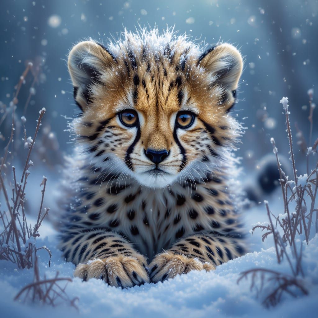 Cheetah cub in blizzard #2