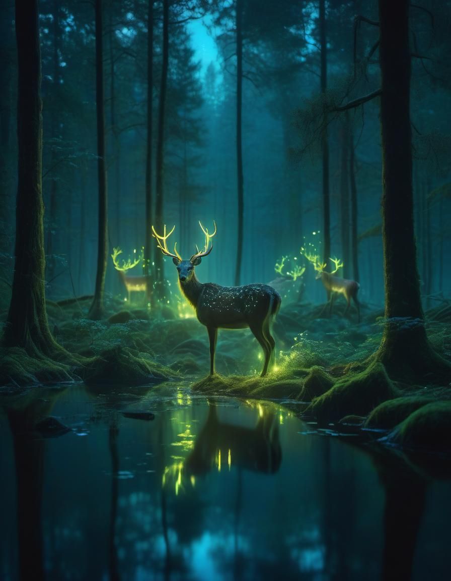 Mysterious bioluminescent scene  by @Hinty
