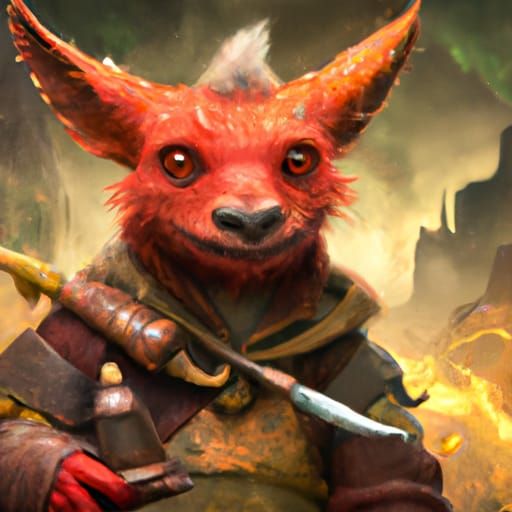 Portrait of a furry red D&D Kobold Artficer with Flamethrower, digital ...