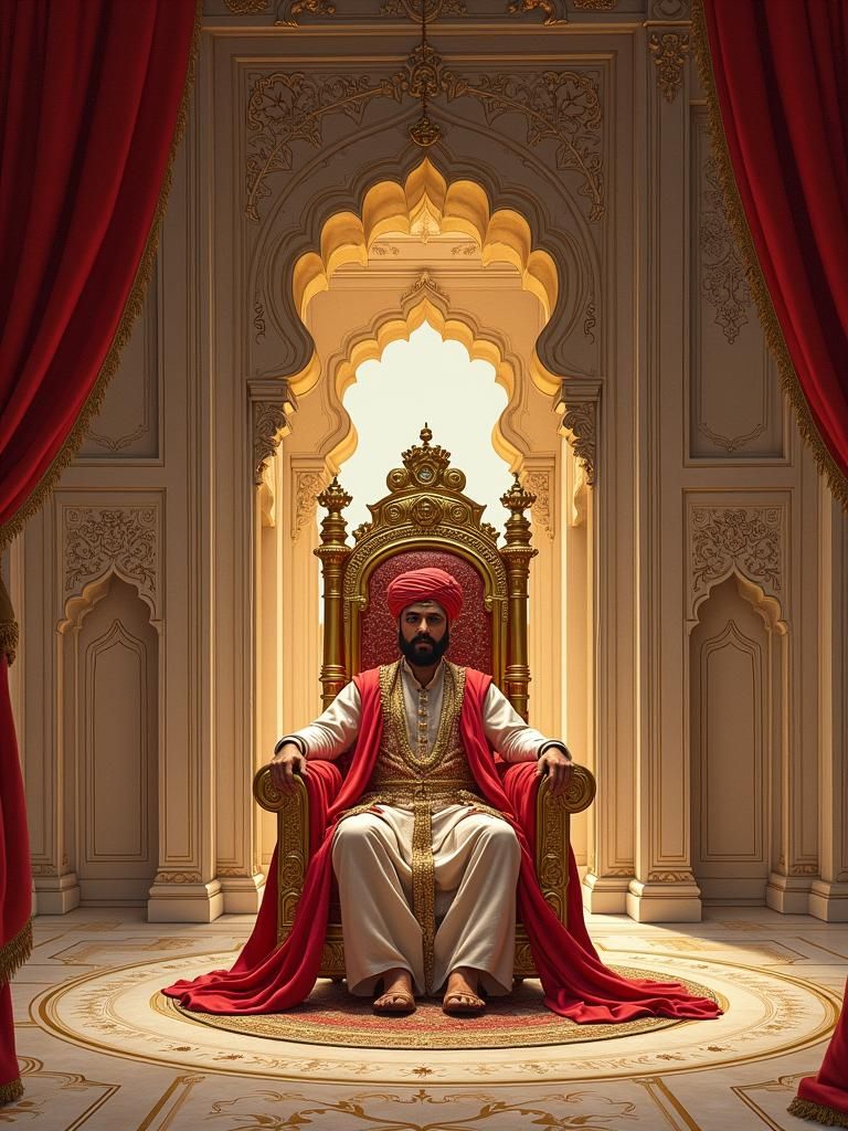 Mughal Emperor in Ornate Throne Room