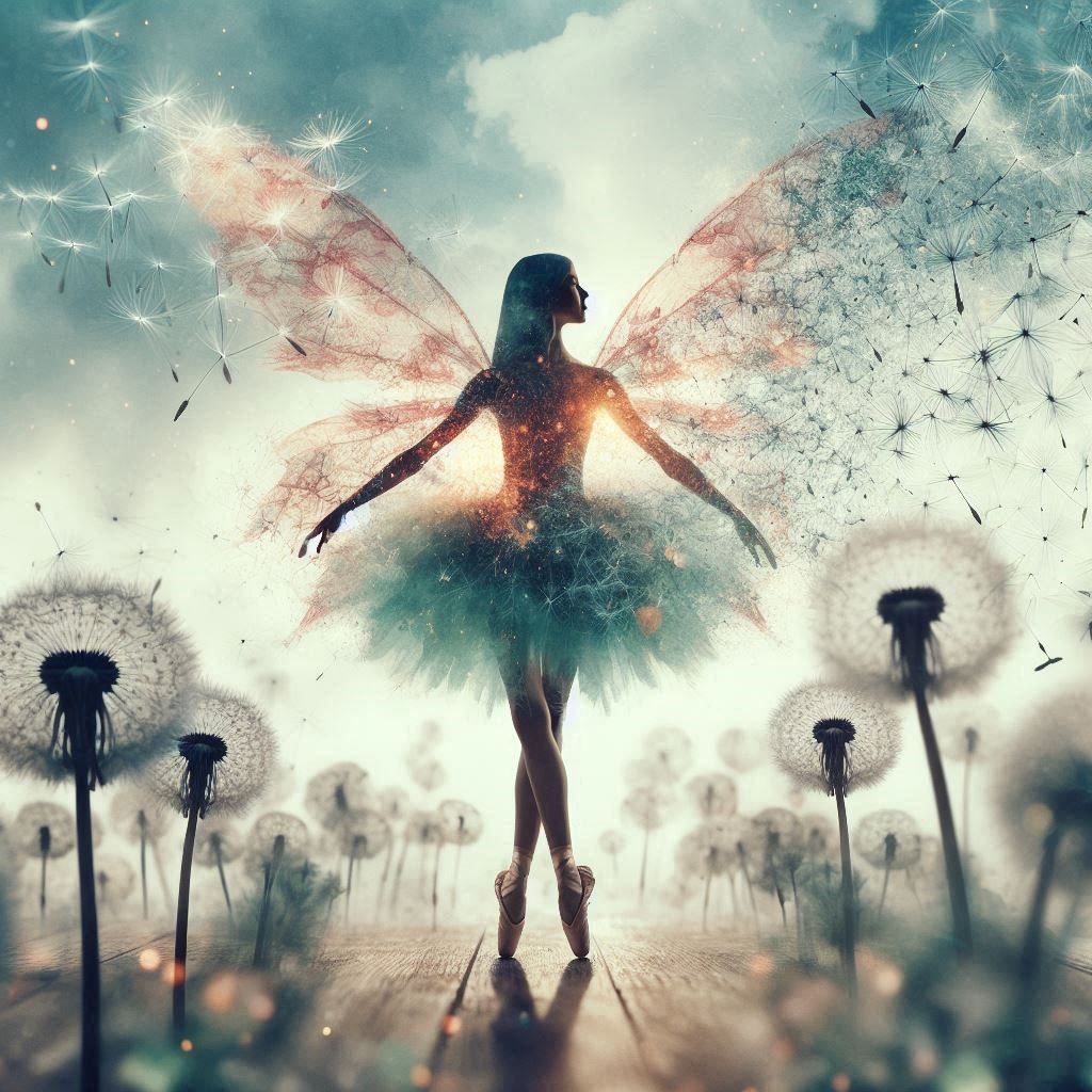 double exposure beautiful fantasy DALL-E 3 portrait landscape..