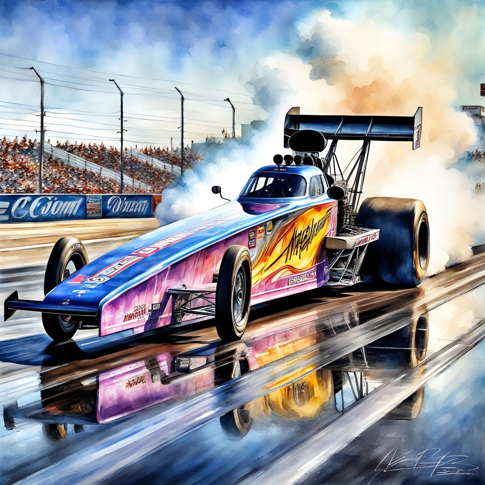 Watercolor Painting of a Top Fuel Dragster - AI Generated Artwork ...