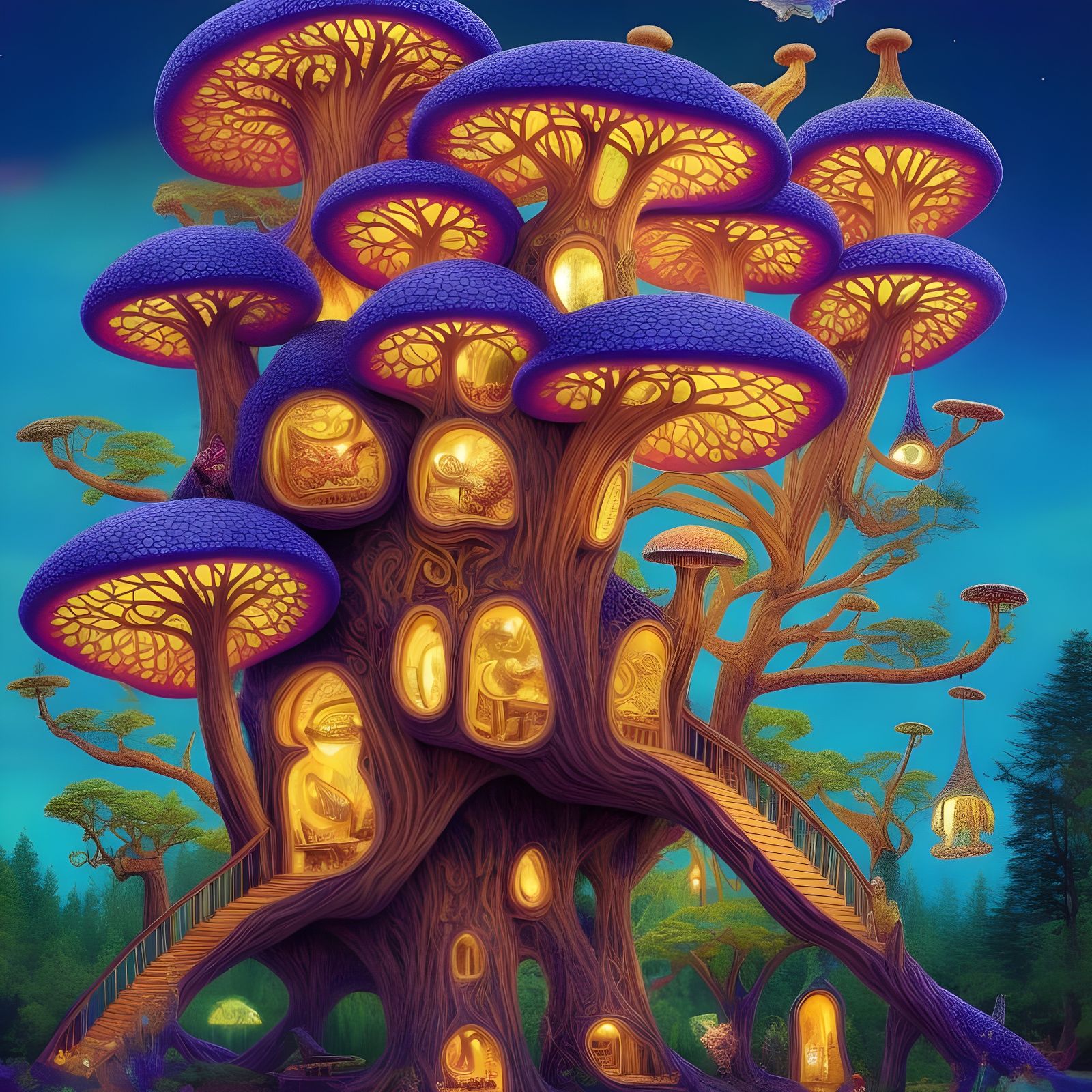 Psychedelic Mushroom Treehouse   by @Feliona