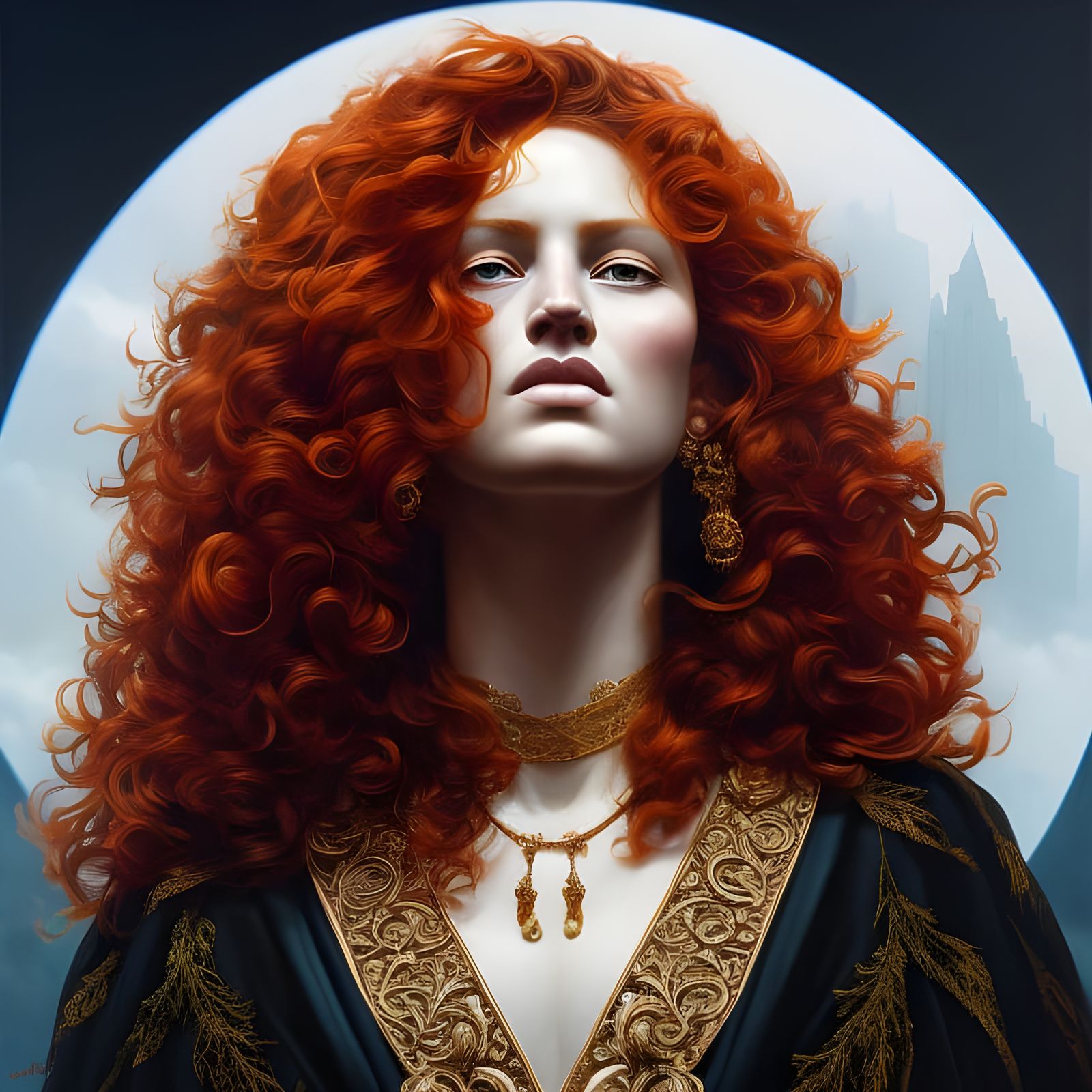 Gorgeous curly red-headed goddess, finely detailed eyes, intricate design  head portrait, dramatic lighting, beautiful, hyperrealistic, detai... - AI  Generated Artwork - NightCafe Creator