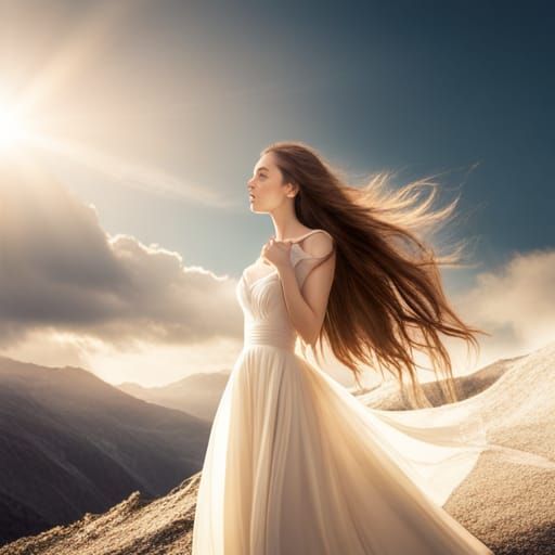 Dark hair Fantasy women in the Dolomites