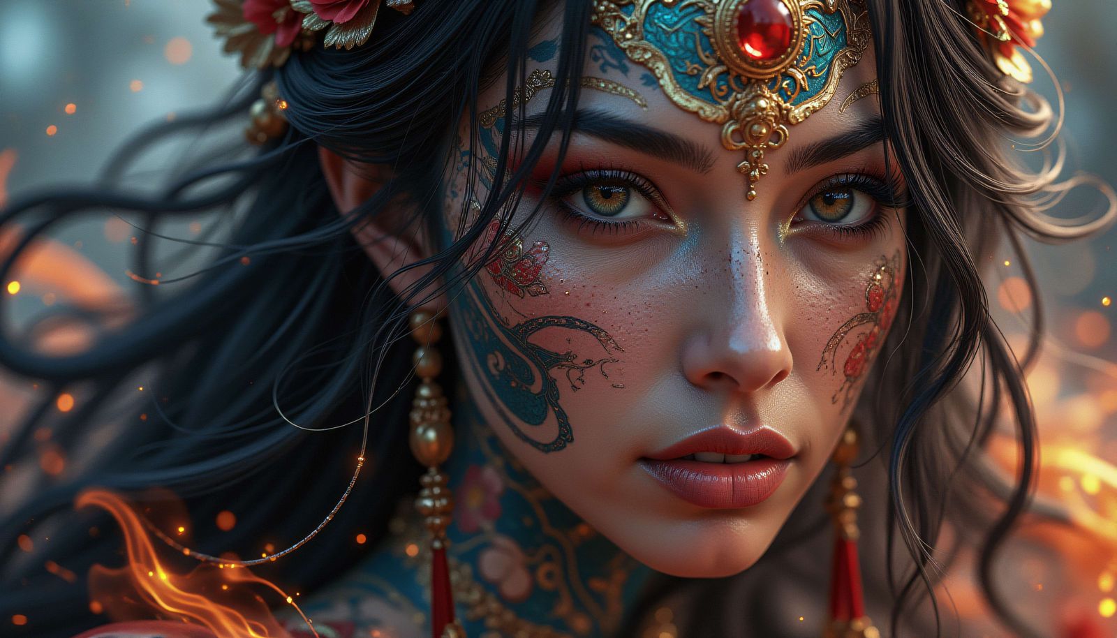 Filter sci-fi character,witch,woman realistic,abstract waves