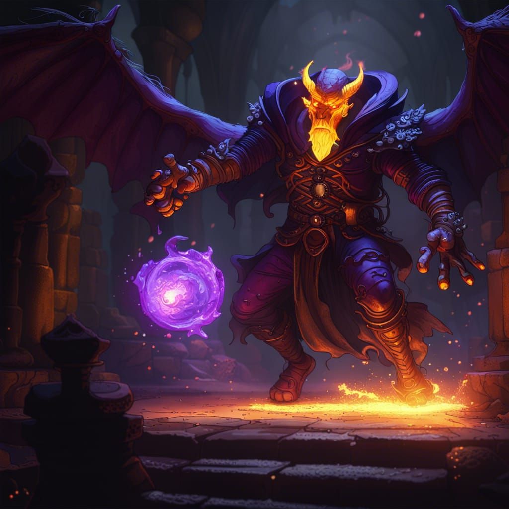 Humanoid Balrog Wizard casting fireball in a dungeon, a masterpiece, 8k ...