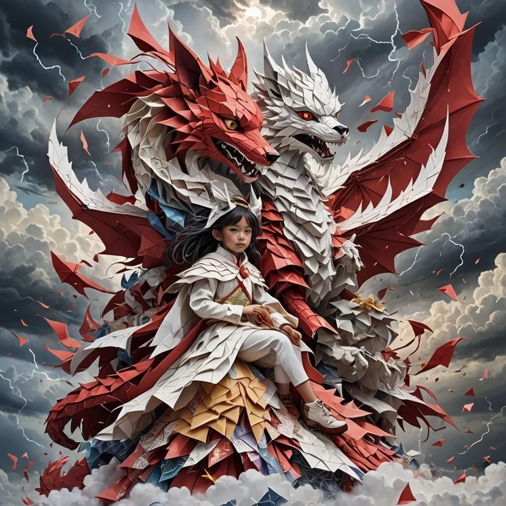 赤龍と白龍と少女。