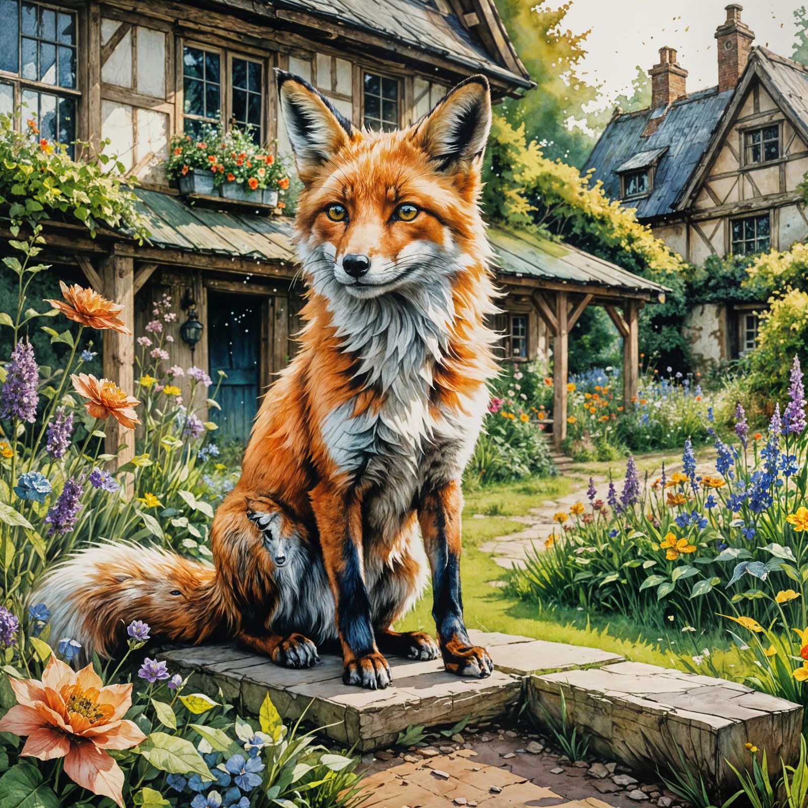 Fox among the flowers  by @Laevos