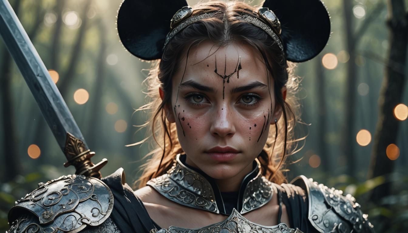Female Warrior with Mickey Mouse Ears in Digital Art