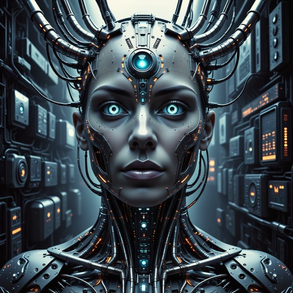 <lora:D3Ddroid2:1.0> A massive biomechanical Logo text: "D3Ddroid2" commanding attention in the center of the room.