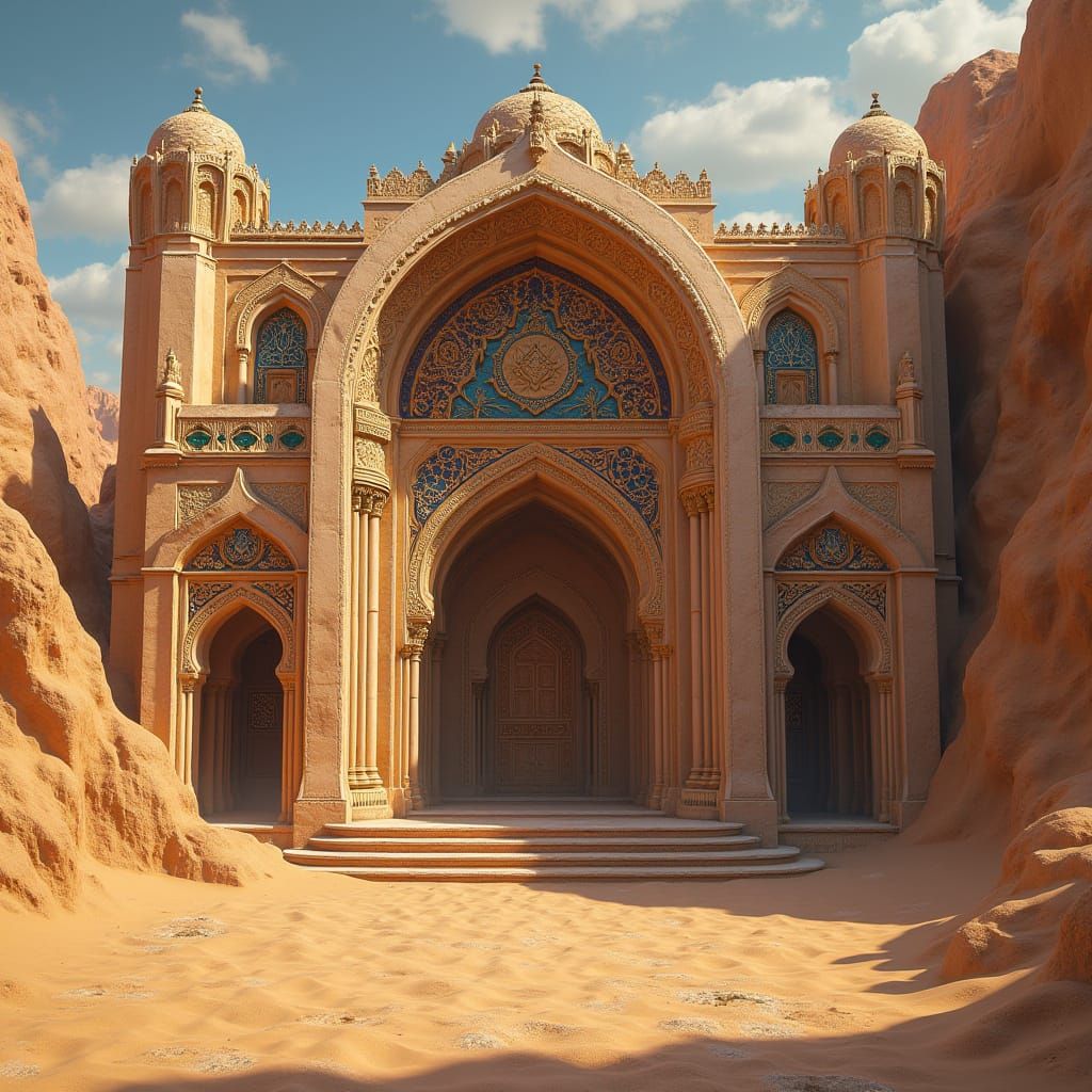 Middle Eastern-Inspired Architecture in a Golden Desert Suns...