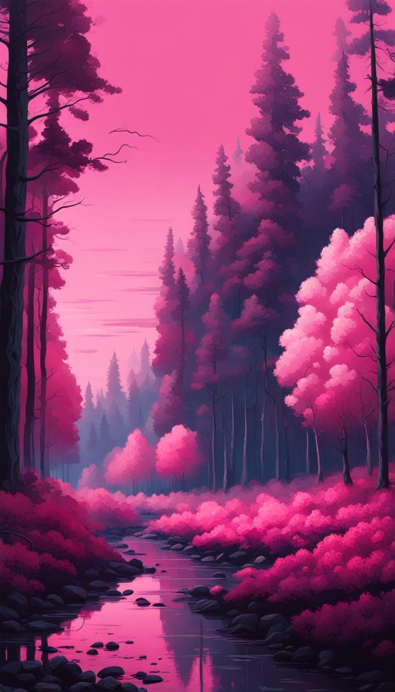 Cotton Candy Forest Matte Painting with Dark Shadows