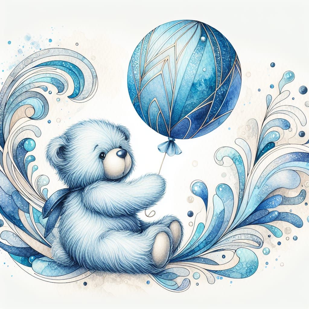 Blue Bear with Balloon