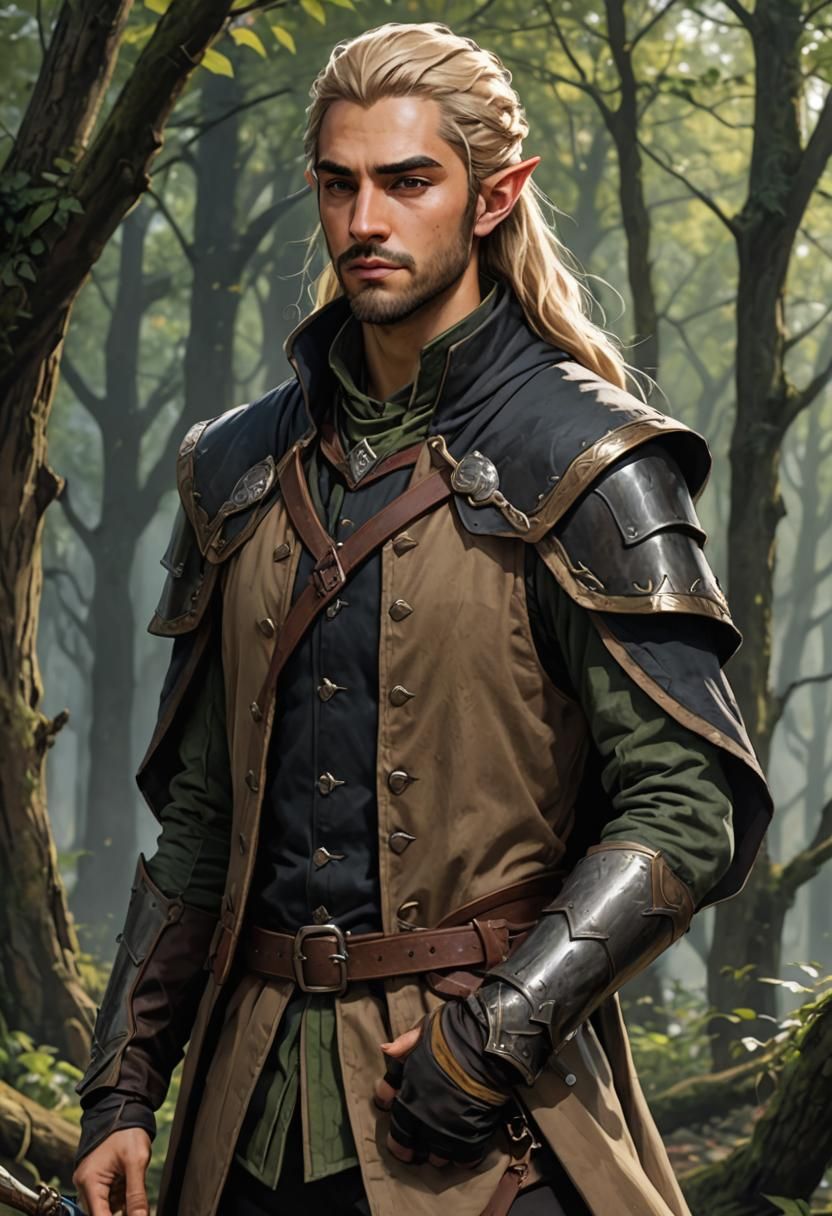 Young Wood-elf, half elf, Blonde, brown skin, Scraggly facia...