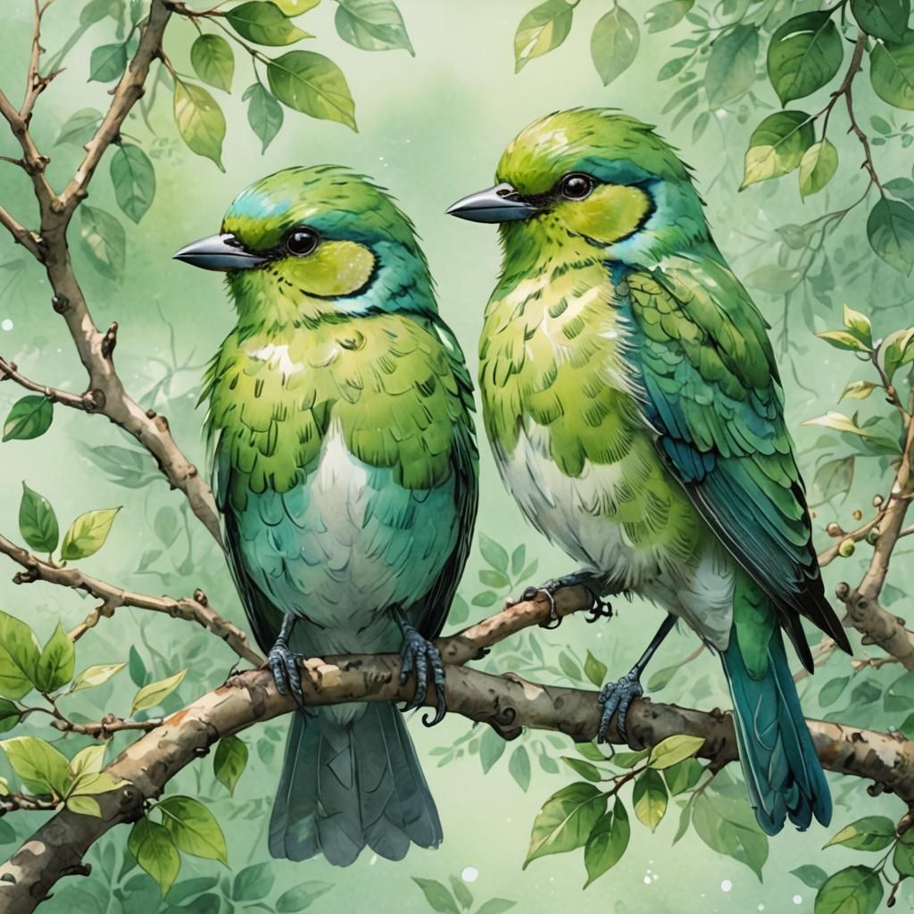 Green Bird Mates  by @DragonIdk