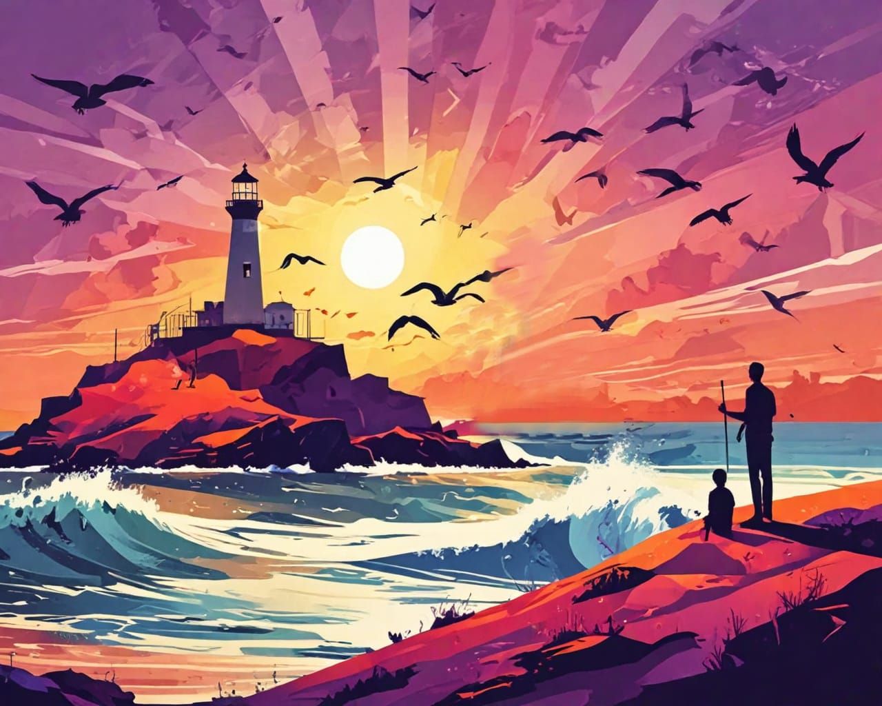 Lighthouse. Abstract scene.