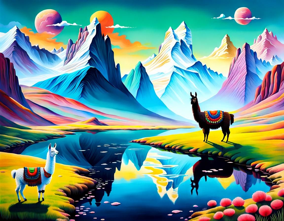 painting surreal landscape with llama  by @Morrighan