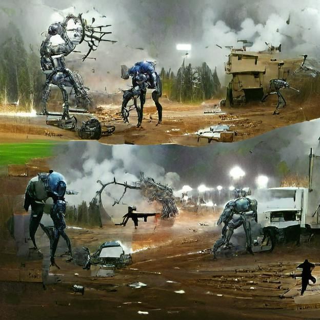 Human VS machine war concept art