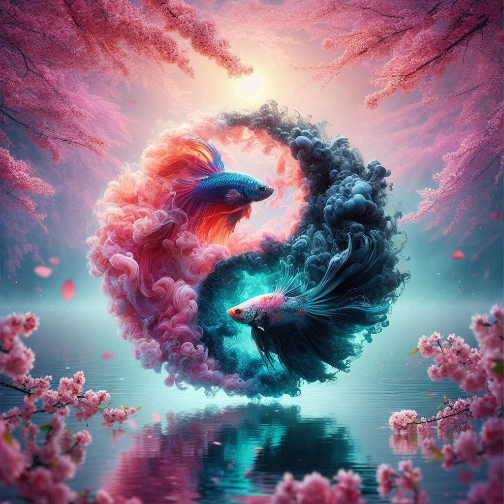 Fighting fishes sakura yin yang