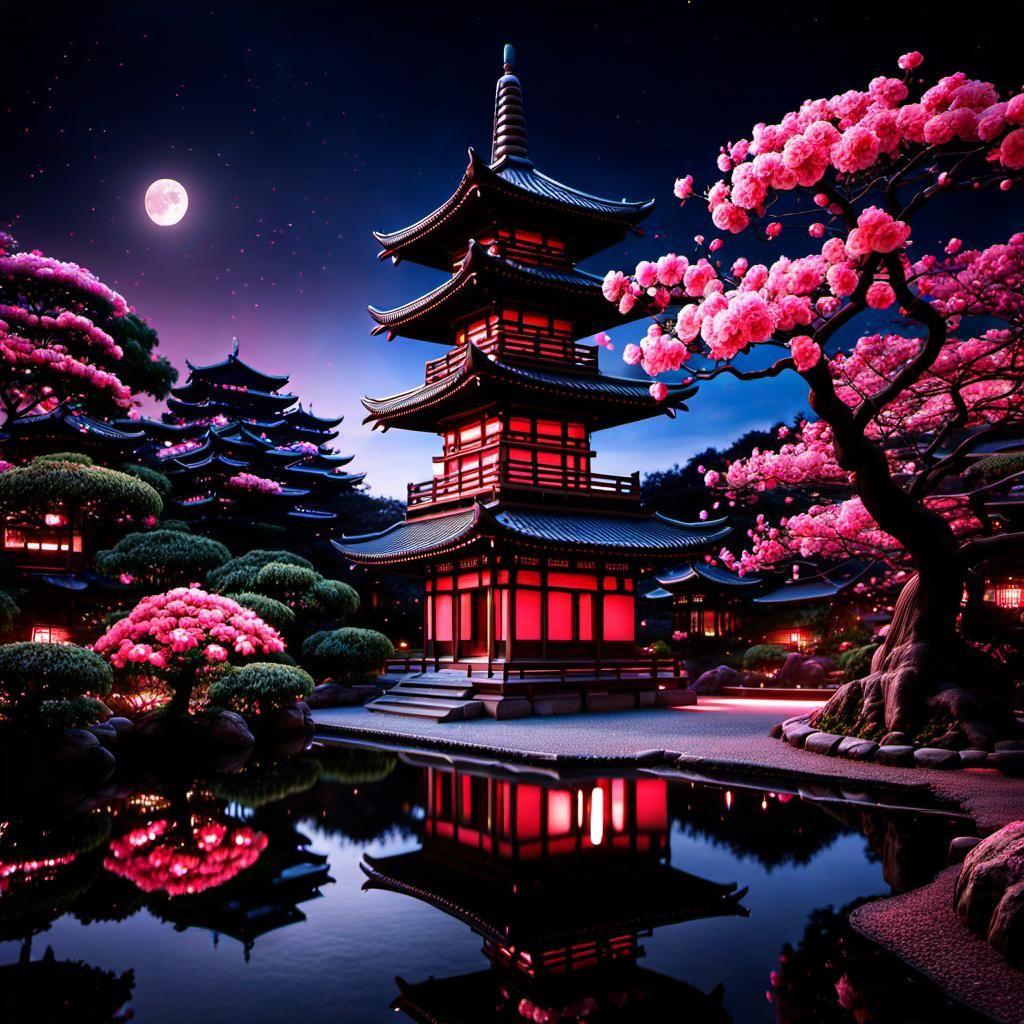 Chocolate Pagoda in a Zen Rose Garden 2