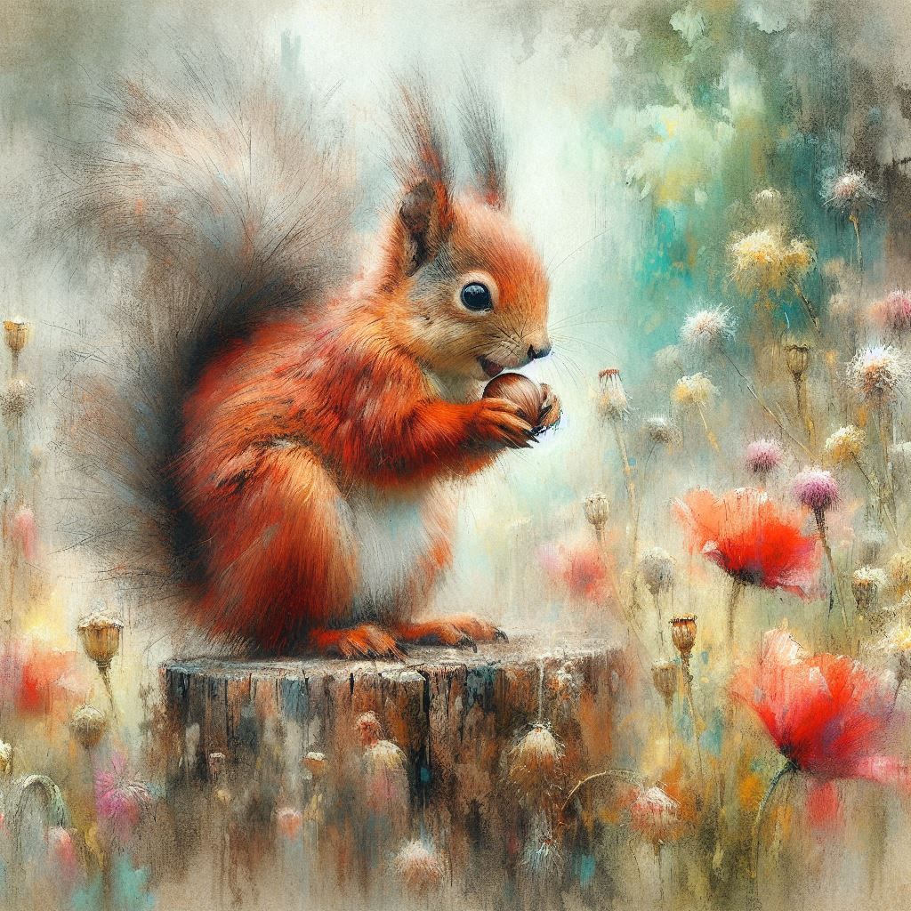 Terry the Red Squirrel and his Hazelnut