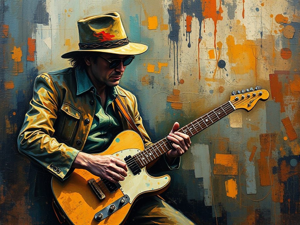 Abstract Musical Fusion, urban musician, textured impasto glazed oil layers  by @Hugo Raul