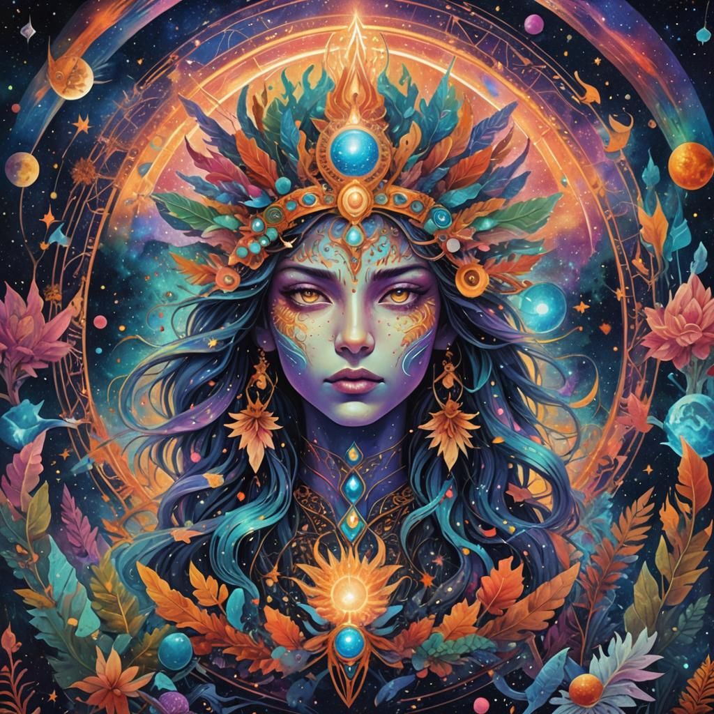 Wild Spirit 8k resolution holographic astral cosmic illustra...