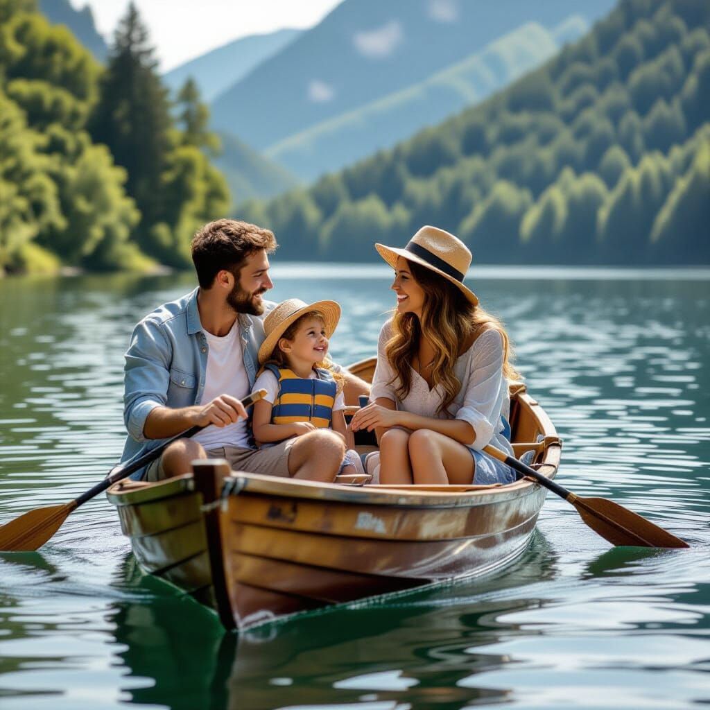 Cute Family Boating on Dream Lake