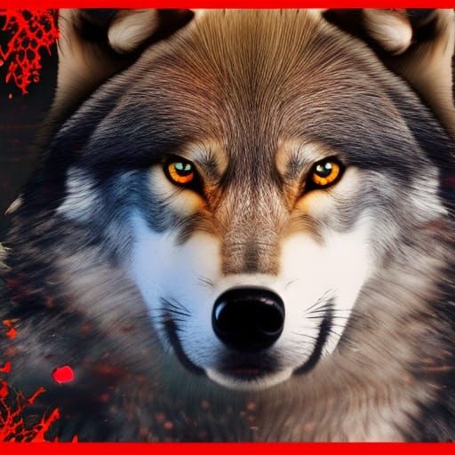 female wolf with red eyes and a clean clear golden black fur...