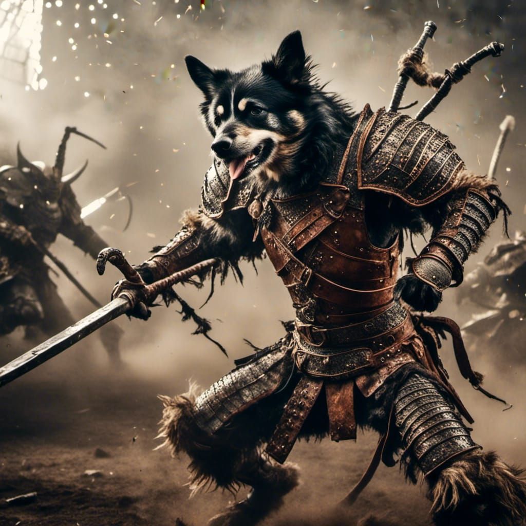 <lora:Battle Animals:1.0> Anthropomorphic Battle Dog dressed...