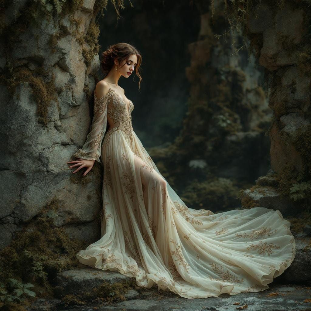 Woman in Embroidered Dress Digital Matte Painting