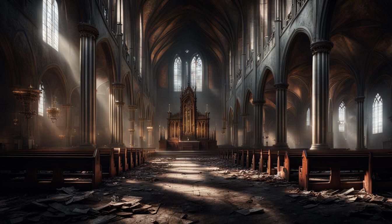 abandoned interior of a church Epic cinematic stunning intricate meticulously detailed dramatic atmospheric ...  by @SelmaTeacher7