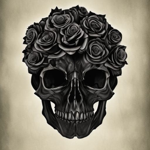 Skull and Black Roses: Digital Painting in 4K