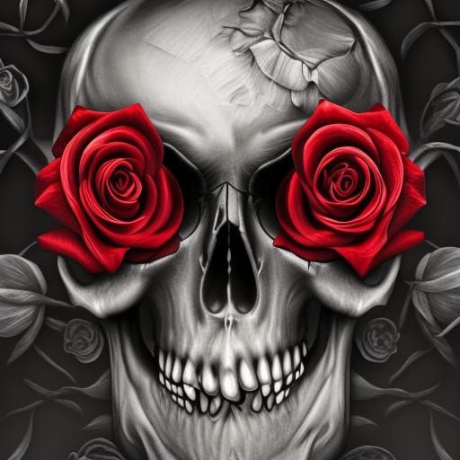 Skull and Black Roses Digital Painting in 4K